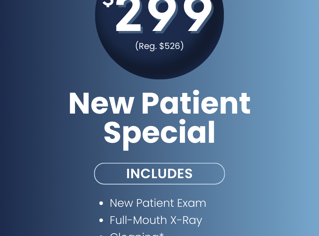 New patient dental special offering exam, full-mouth X-rays, and cleaning for $299 at Raynham Dental Group